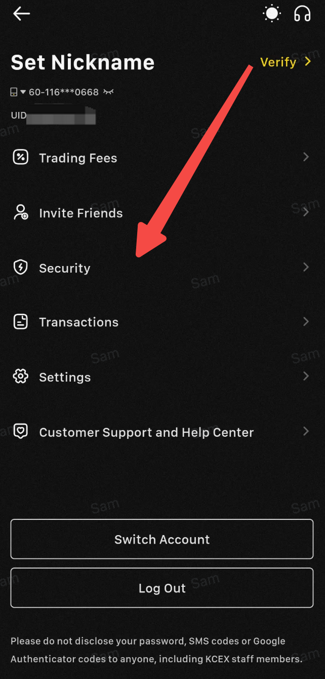 ورود به تنظیمات امنیت